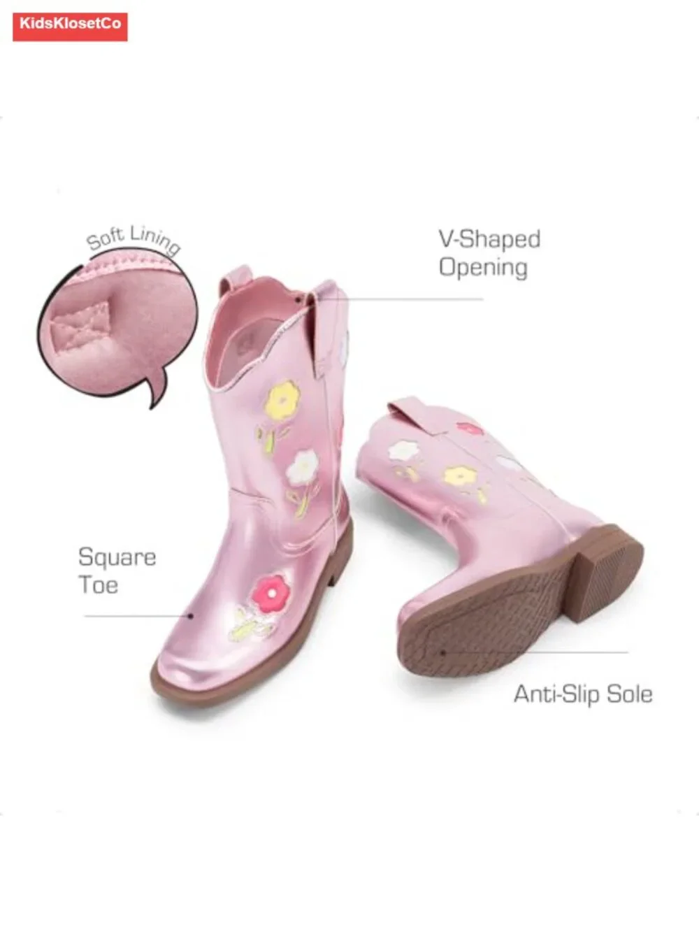 Girls Cowboy Cowgirl Boots - Floral Embroidered Square Toe Mid Calf with Dual